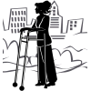 Female with walker in cityscape