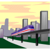 Elevated rail system in cityscape