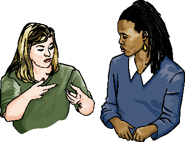 Two females communicating with each other using sign language