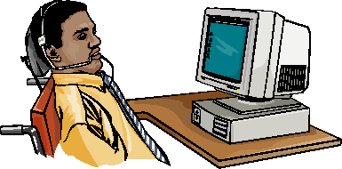 Male in wheelchair with headset at computer station