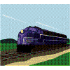 Commuter train in suburban setting