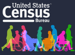 U.S. Census Bureau logo and silhouettes of people with various disabilities