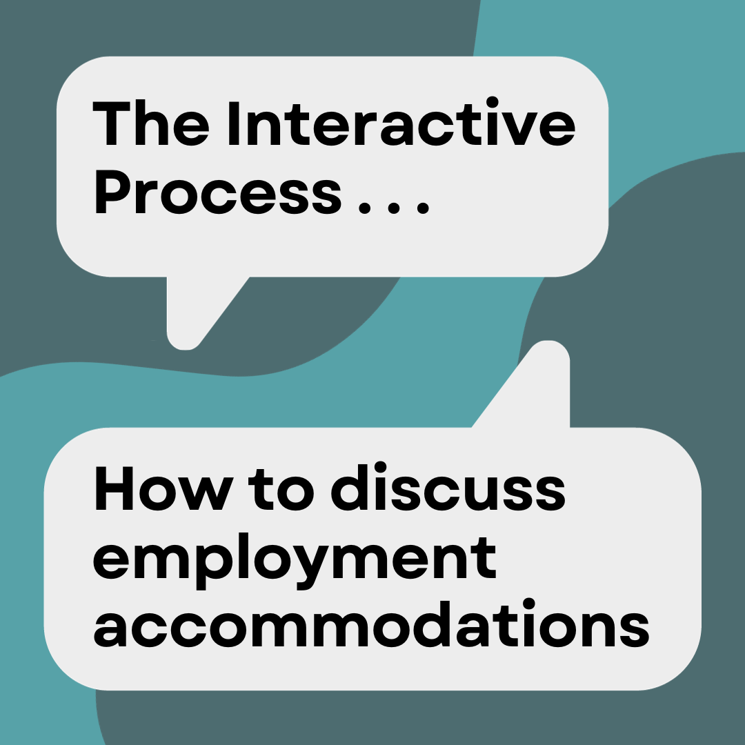Text in speech bubbles. Image Text: The Interactive Process . . . How to discuss employment accommodations