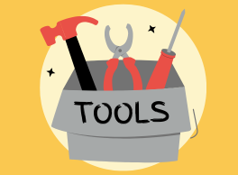 Toolbox with hammer, wrench and screw driver