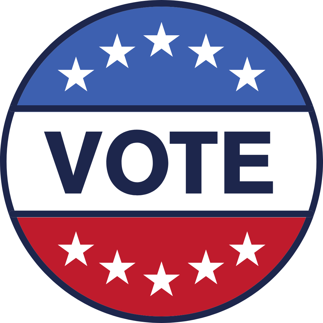 Red, white and blue button that says "Vote"