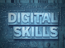 The words "Digital Skills" surrounded by circuits
