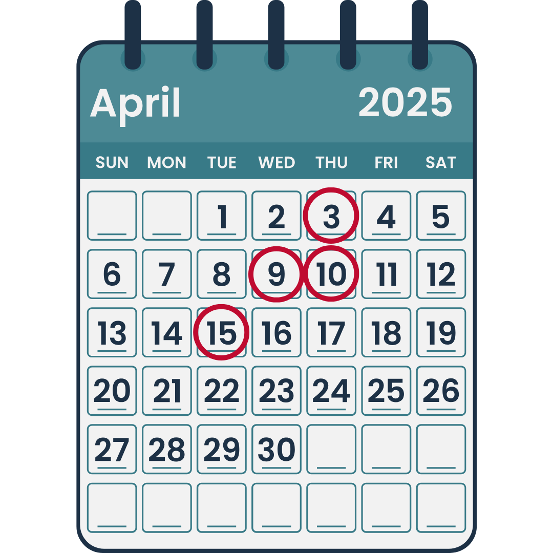 April 2025 Calendar with the webinar dates circled in red