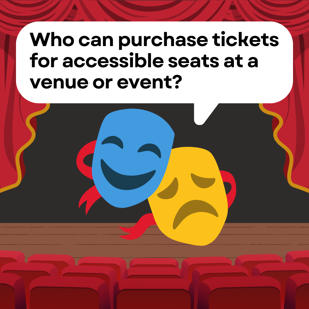A theatre stage with curtains, red velvet chairs, and the smiling and sad masks that represent comedy and tragedy.