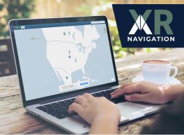 Person using a map on a laptop next to an image of the XR Navigation logo