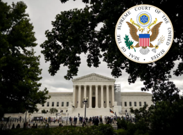 Photo of the Supreme Court building with their official seal