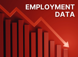 A bar graph labeled "Employment Data" with a jagged line showing a downward trend