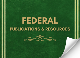 Photo Caption: Federal Publications and Resources. Green book cover with the front page folded back.