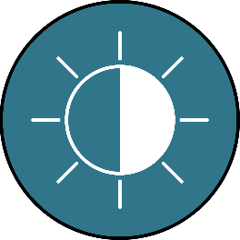 Outline of sun, half is shaded dark and the other half is not shaded