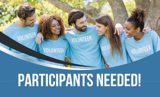 a group of young men and women wearing blue shirts that say volunteer